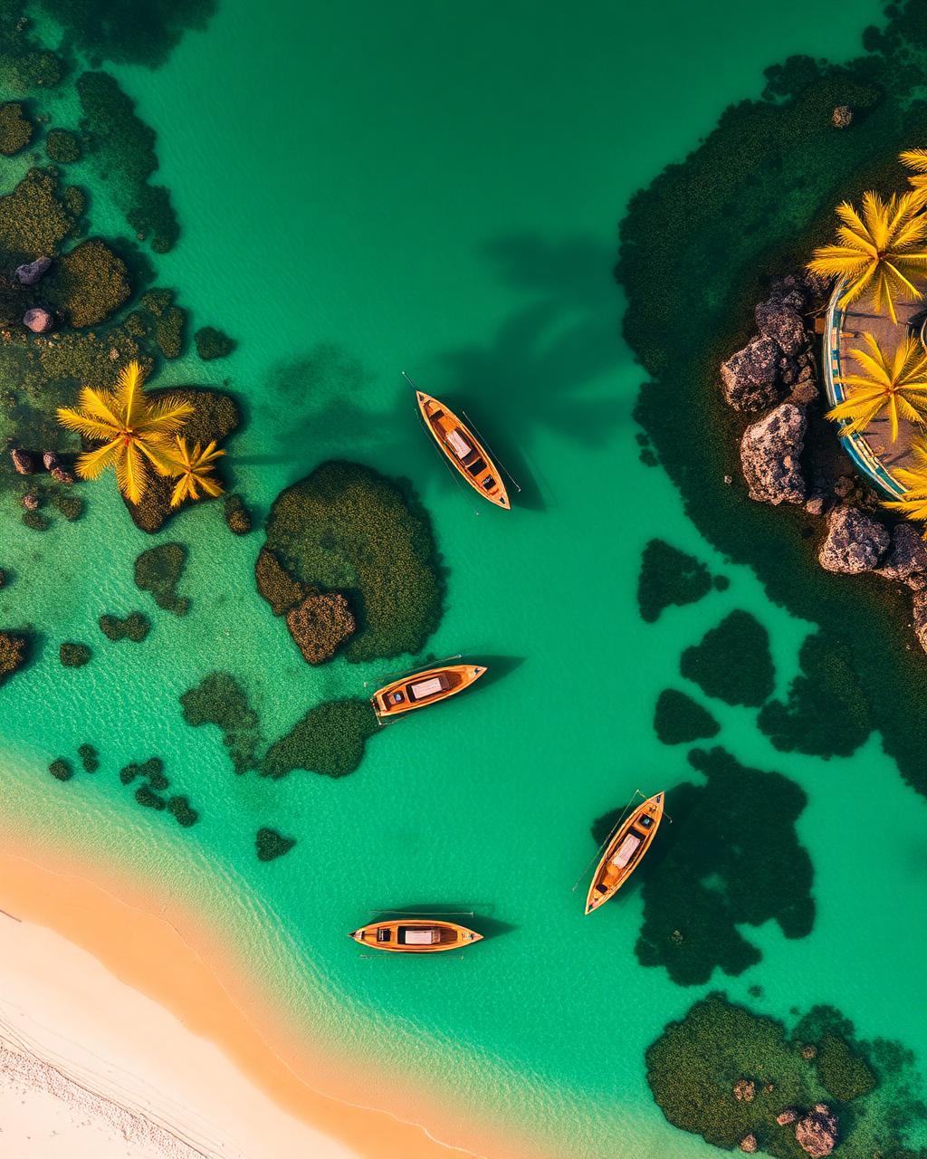 Vista aérea das piscinas naturais de Porto de Galinhas com jangadas e águas cristalinas